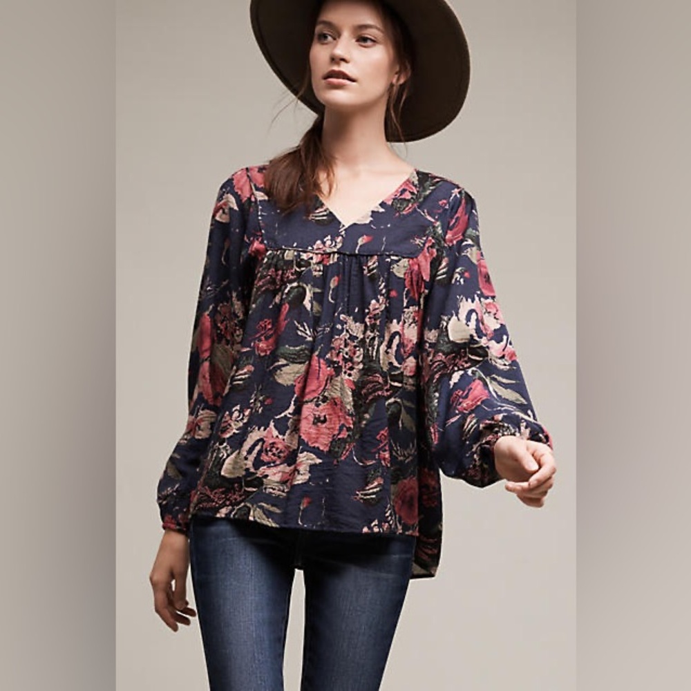 Floral Navy and Pink Women's Top